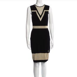 Versace Collection Black Gold Colorblock Pattern Knee-Length Dress M 44